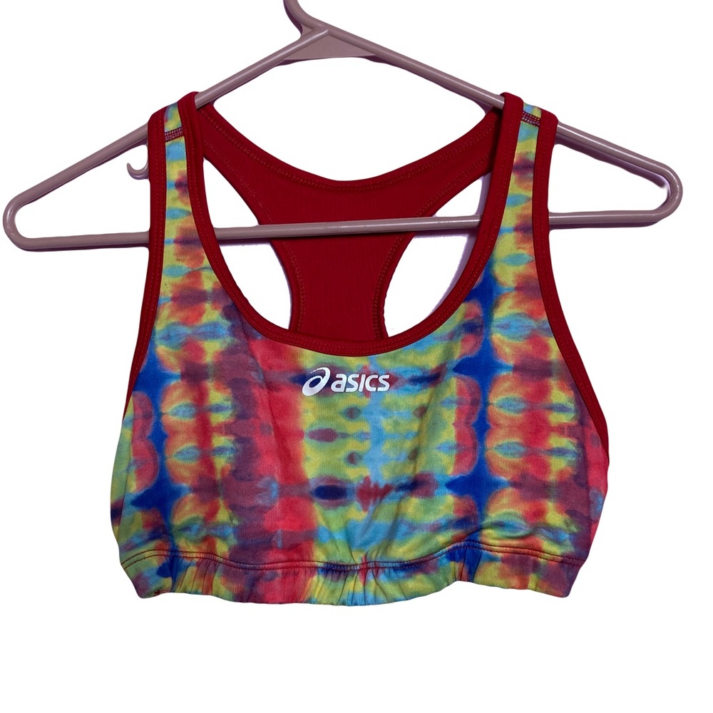 ASICS Reversible Red and Multicolor Spots Bra